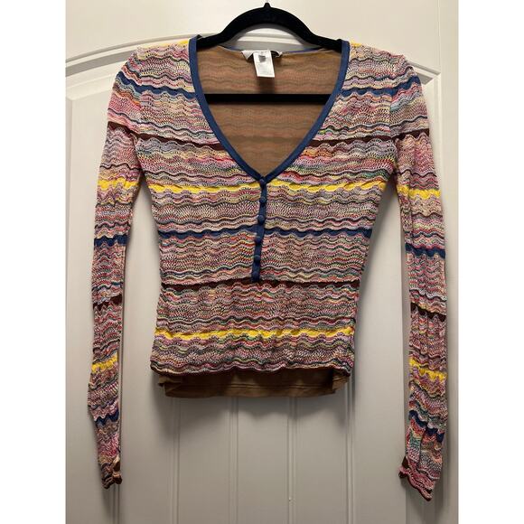 Milly Women’s Scoop Neck Multicolor Stretch Striped Knit Long Sleeve Top Size S - Picture 1 of 3